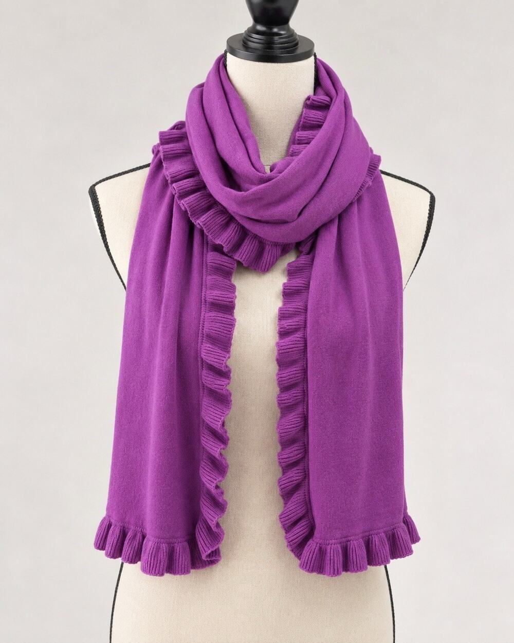 Top It Off Purple Ruffle Knit Scarf Rectangle Wrap Shawl NWT Women’s